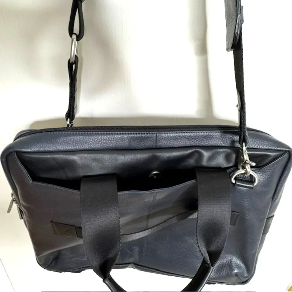 Robert Graham Midnight Blue/Black Leather Suerat Laptop Messenger Bag